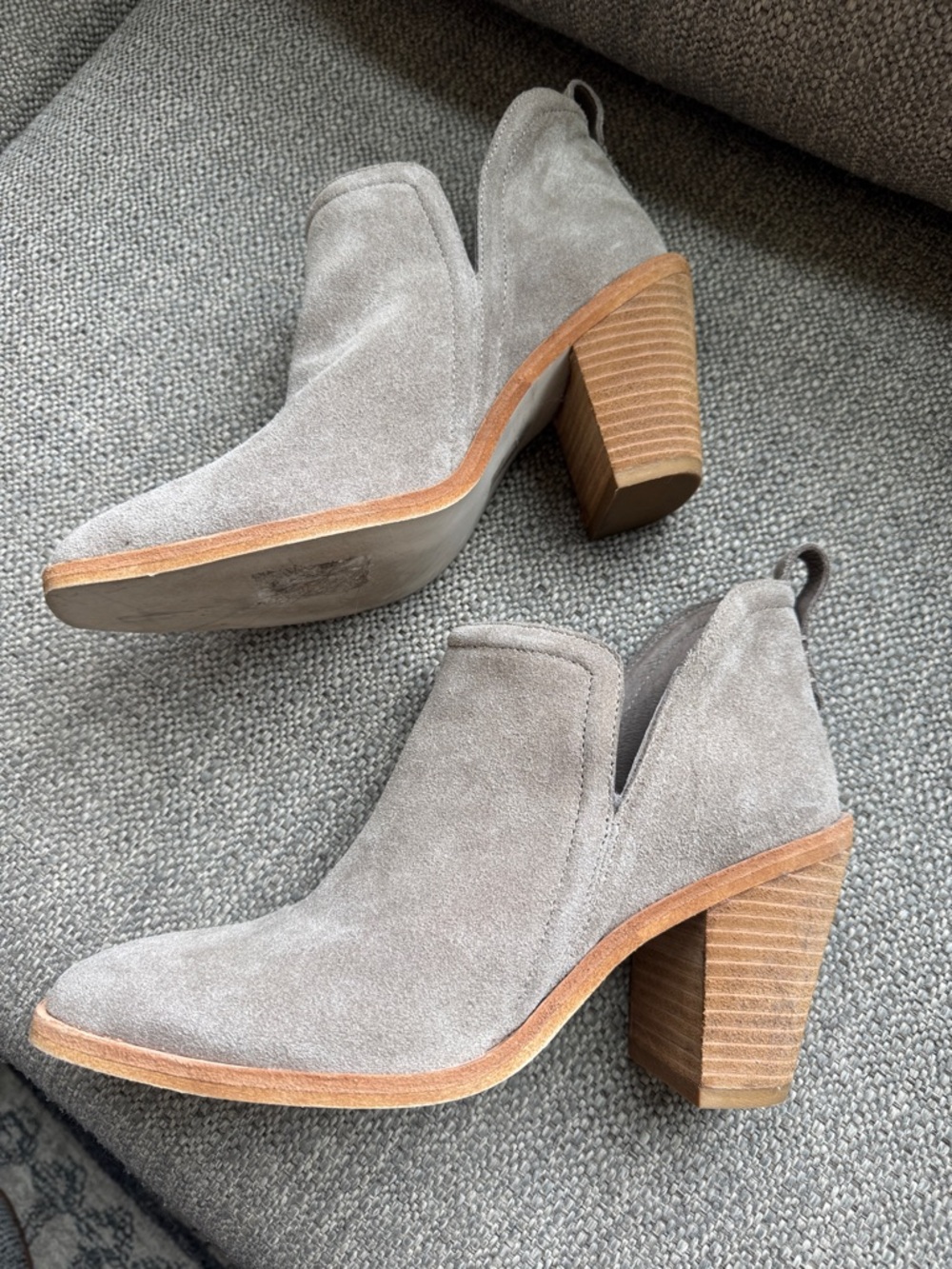 Jeffrey Campbell Grey Suede Stacked Heel Ankle Booties